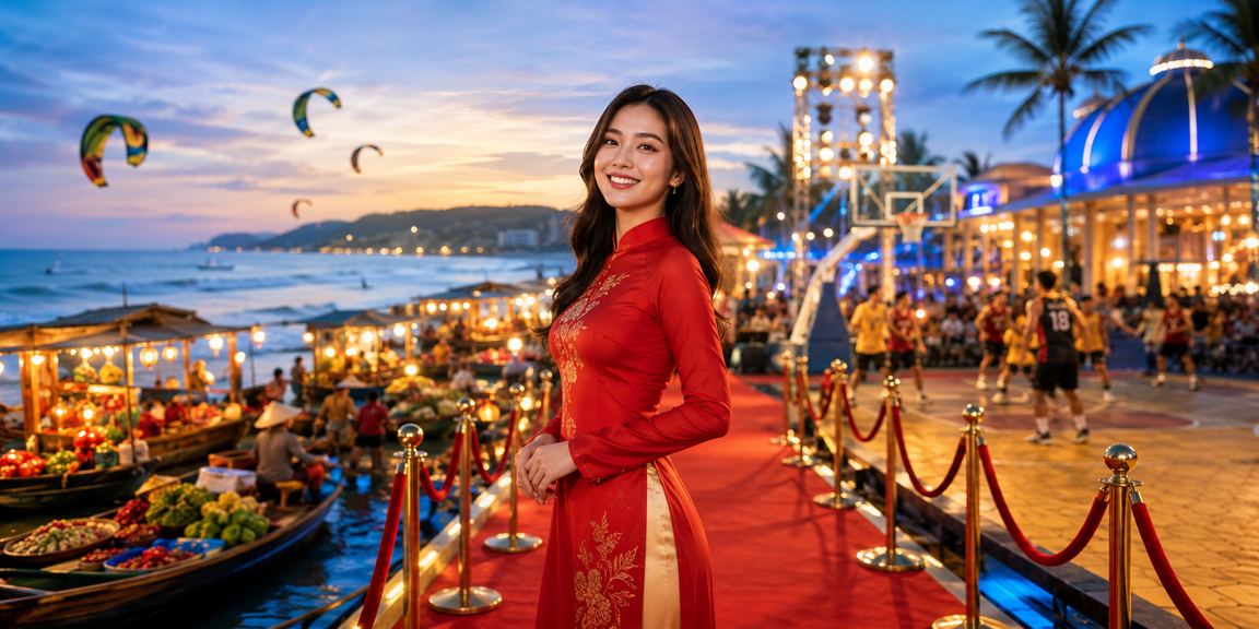 Người dùng theo dõi cá cược bóng rổ tại Mũi Né trong trang phục áo dài